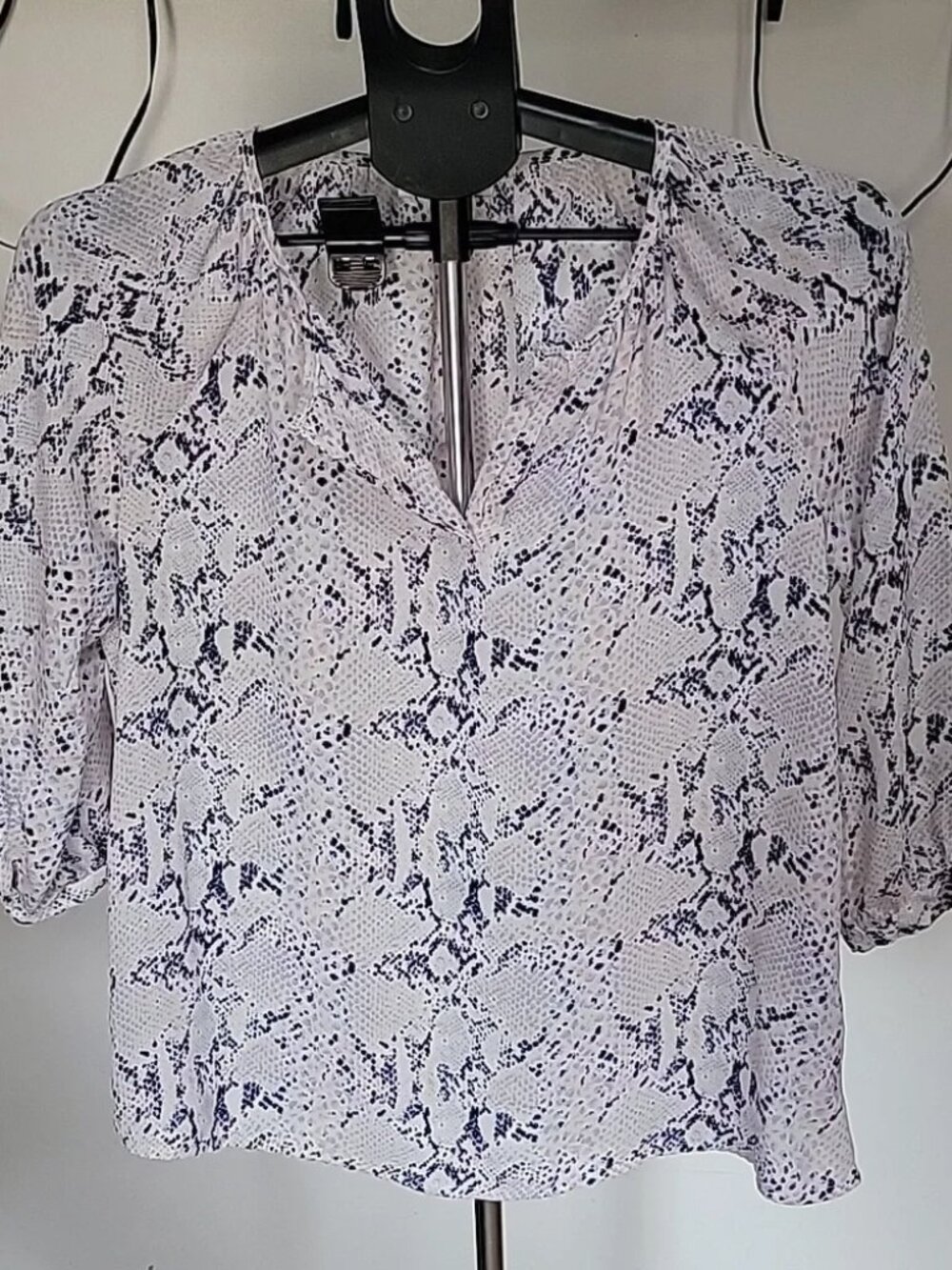 Kenar pink and blue "snakeskin" print top. Size medium